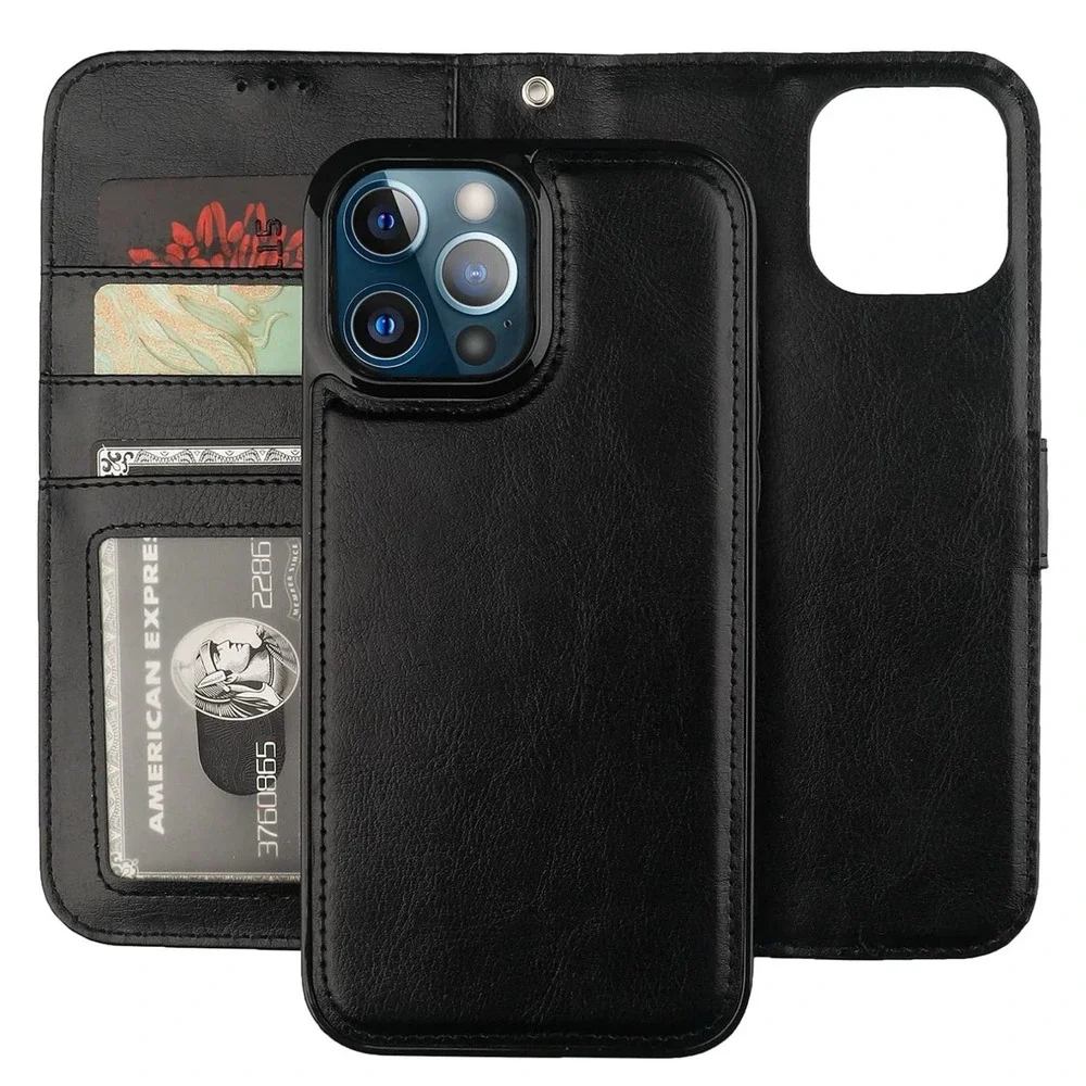 Bocasal‎ Black Detachable Wallet Case For iPhone 13 Pro Max RFID Card Slots